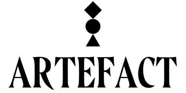 The Artefact Logo. The word Artefact written in serif font. Above the text, is a motif of a triangle, circle and diamond stacked on top of each other. 